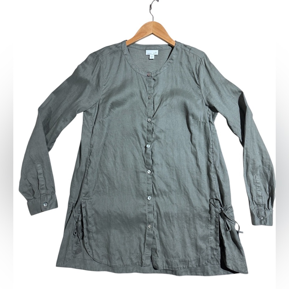 J.Jill Love Linen Tunic Shirt English Moss Olive Green Women's Small Button Down